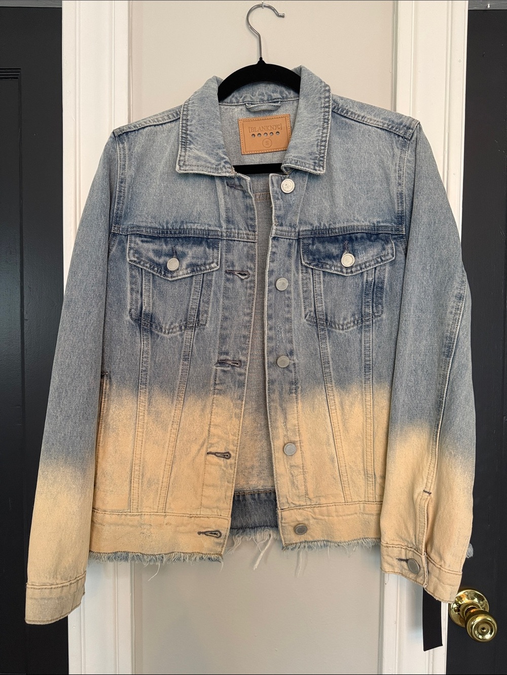 Blank NYC Two-Tone Blue and Beige Dip-Dye Denim Jacket